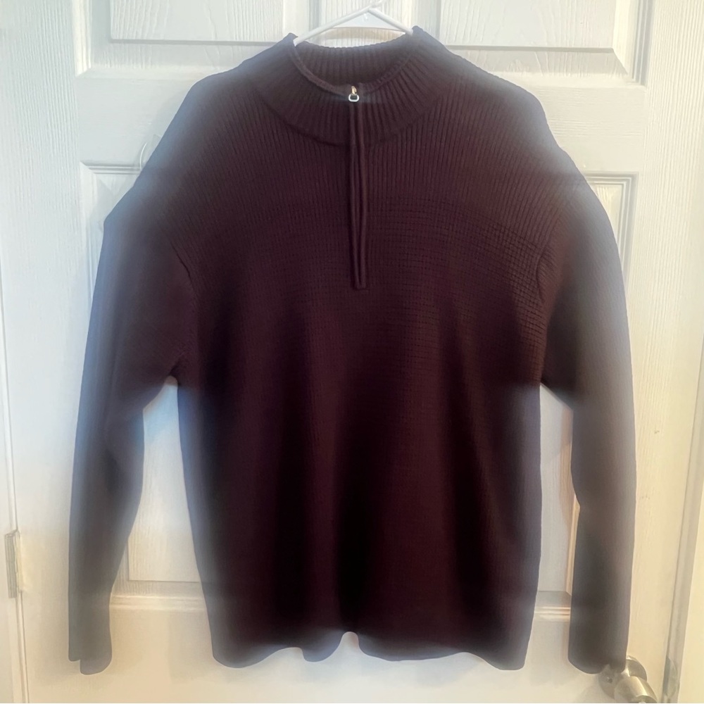 Murano Men's Dark Burgundy Quarter Zip-Up Sweater Size XL Quiet Luxury Wool